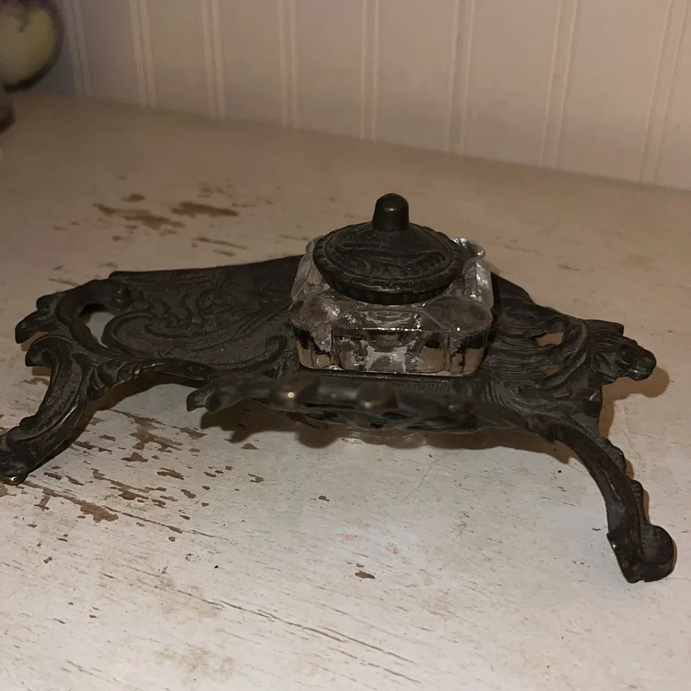 Vintage cast Metal inkwell